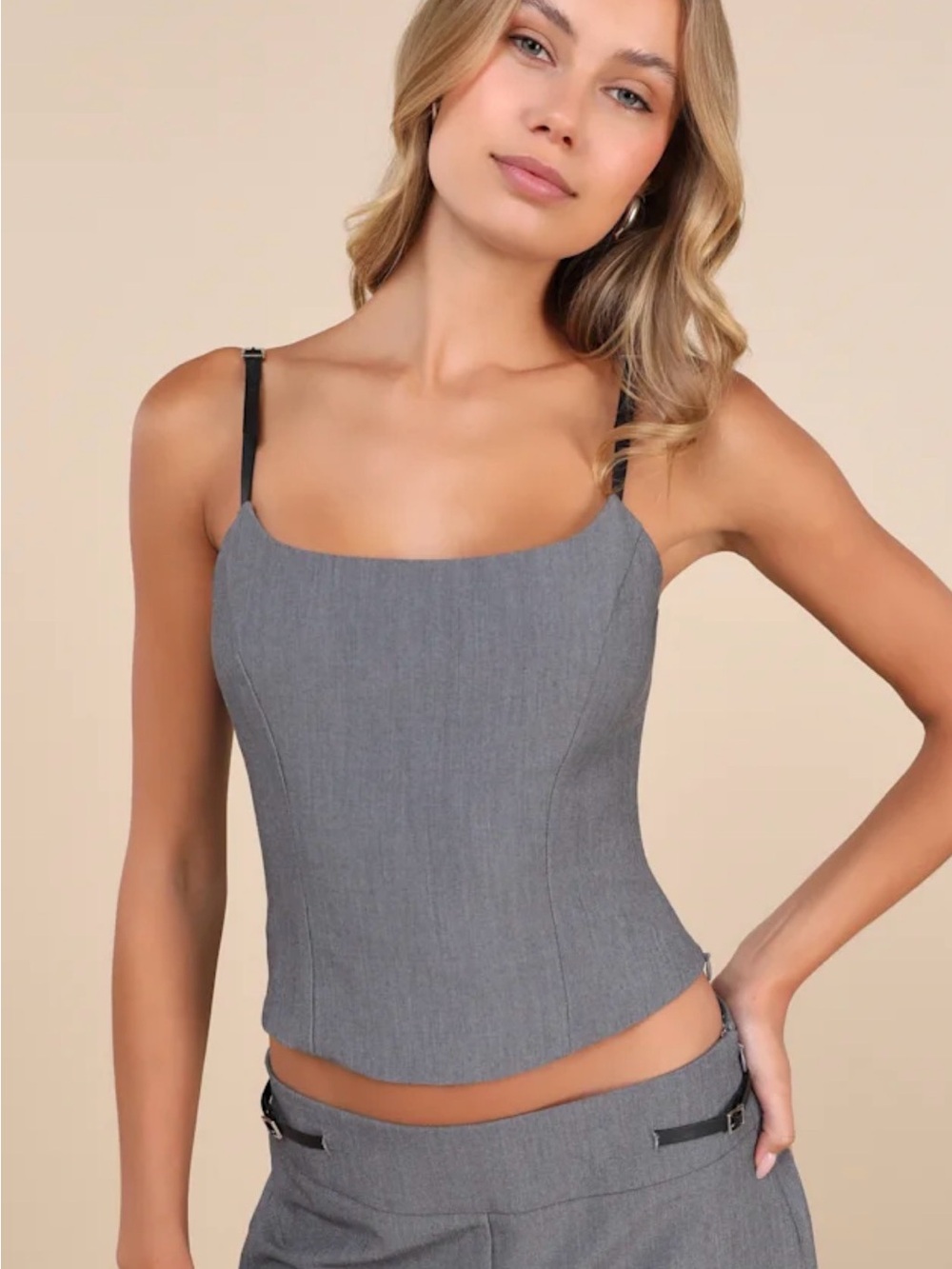 Sleek Grey Tailored Camisole Top